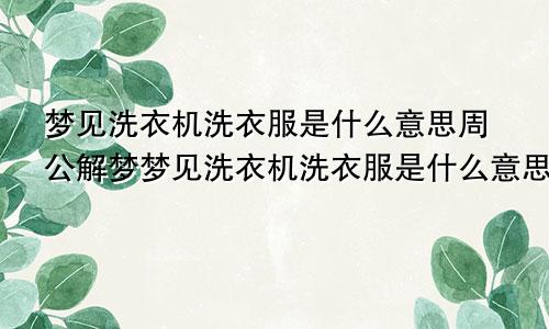 梦见洗衣机洗衣服是什么意思周公解梦梦见洗衣机洗衣服是什么意思啊