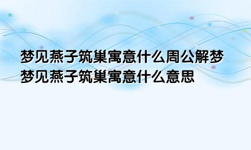 梦见燕子筑巢寓意什么周公解梦梦见燕子筑巢寓意什么意思