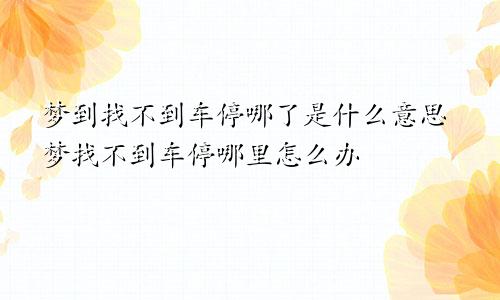 梦到找不到车停哪了是什么意思梦找不到车停哪里怎么办