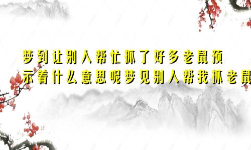 梦到让别人帮忙抓了好多老鼠预示着什么意思呢梦见别人帮我抓老鼠是什么意思