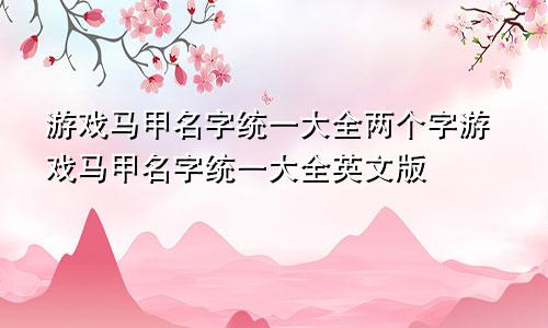 游戏马甲名字统一大全两个字游戏马甲名字统一大全英文版